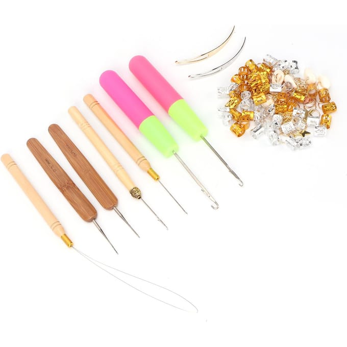Ensemble Crochet pour Dreadlocks Aiguille Crochet et Perles pour Cheveux Décorations pour Coiffure beige
