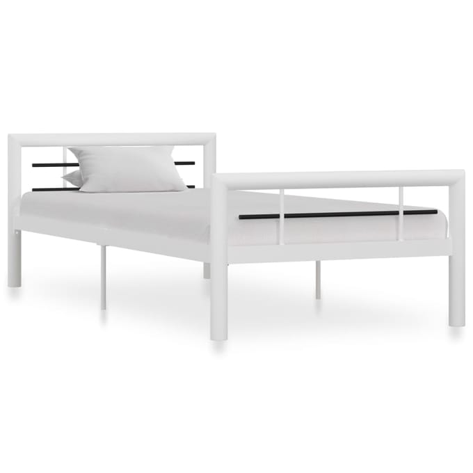 vidaXL - Bedframe - metaal - wit - en - zwart - 100x200 - cm