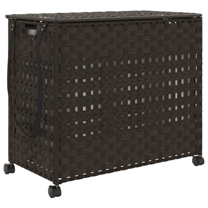 vidaXL - Wasmand - op - wielen - 66x35x60 - cm - rattan - donkerbruin