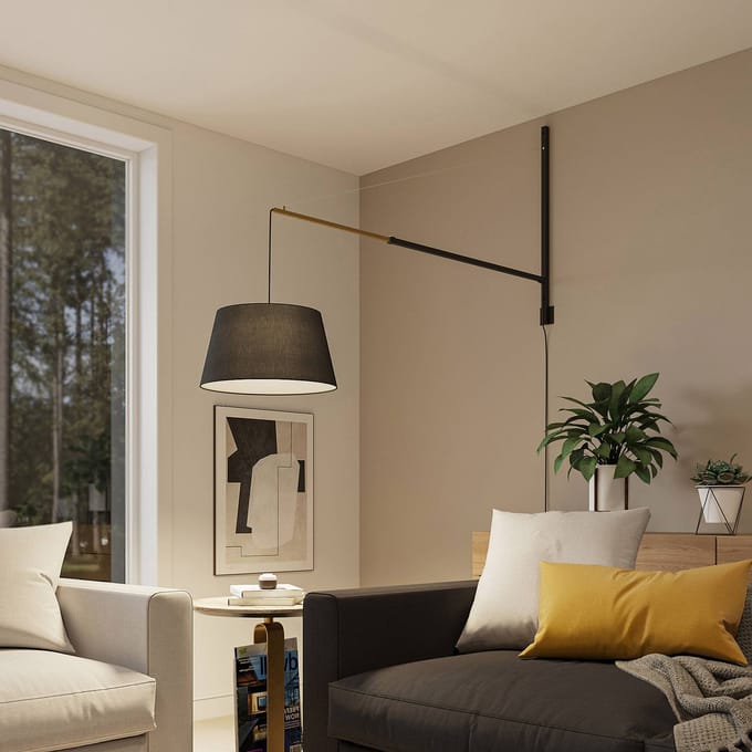 Lucande wandlamp Beleza, hoogte 150 cm, uitschuifbaar, textiel