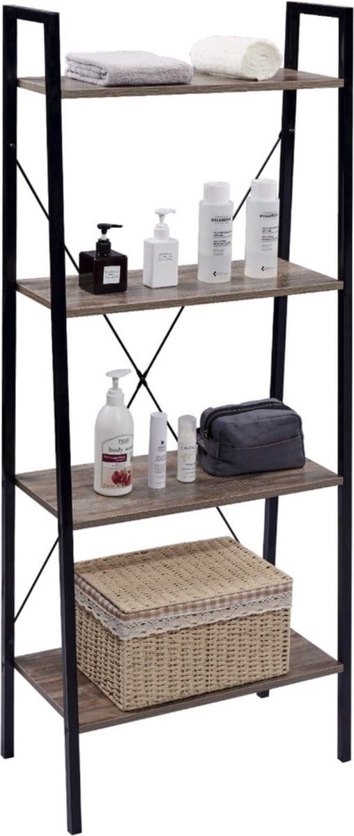Bolt Edge Boekenkast - Industrieel - 4 lagen - Zwart/hout - 60x35x148cm