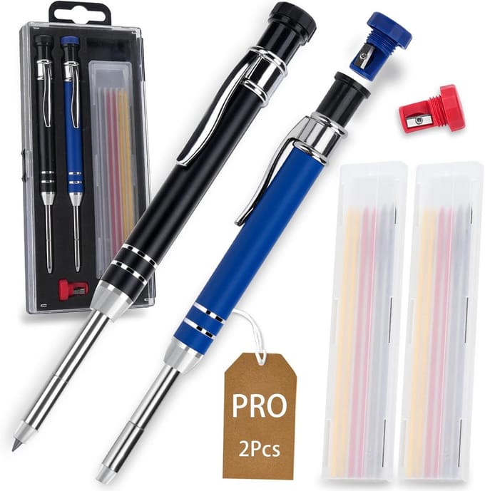 Diepte Marker Pen - Bouw Potlood - Precisie Markeren - Aluminium Constructie - 2 Stuks - Grijs
