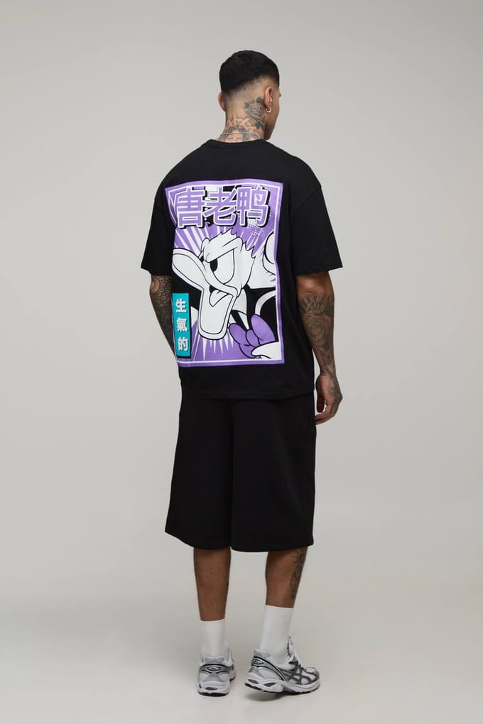 Lang Oversized Donald Duck Licentie Print T-shirt | Black | Size Medium