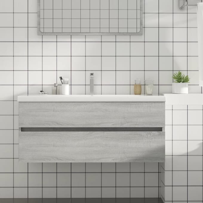 vidaXL - Wastafelkast - 100x38,5x45 - cm - bewerkt - hout - grijs - sonoma - eiken