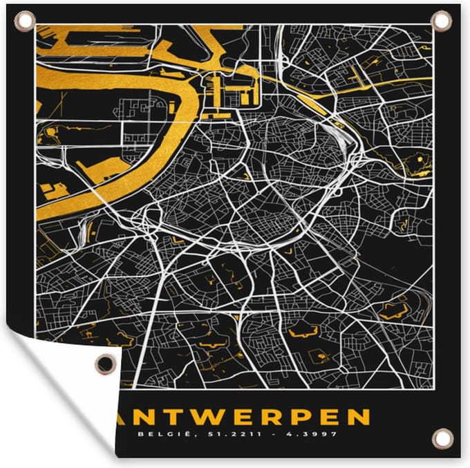 Tuindoek Antwerpen - Stadskaart - Kaart - Goud - Plattegrond - 100x100 cm