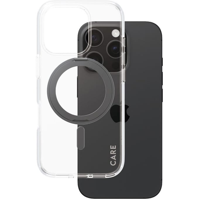 CARE by PanzerGlass Feature Case - Transparant w. - Zwart Kickstand & MagSafe iPhone 16 Pro
