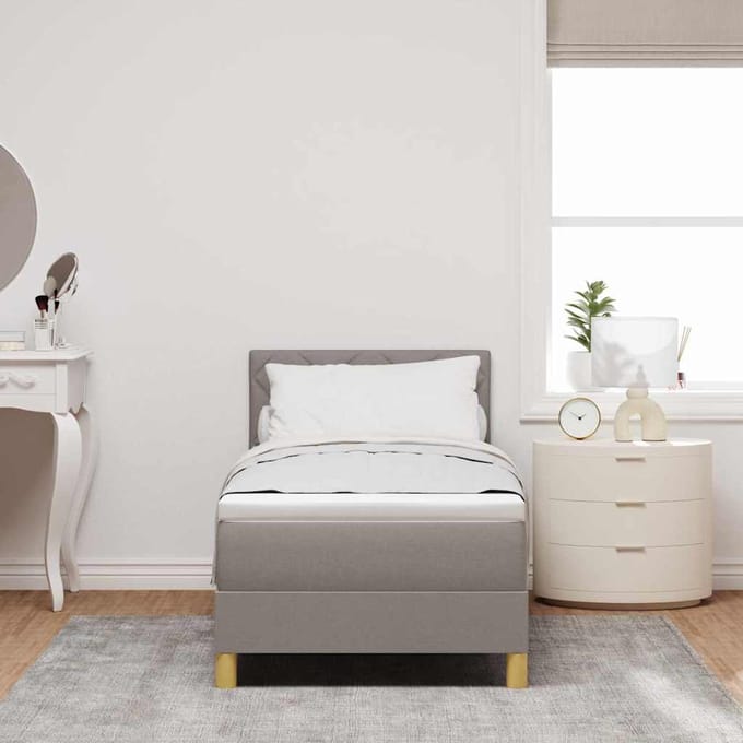 vidaXL - Boxspring - bed - met - kussen - met - hoofdeinde - Taupe - 80 - x - 200 - cm - Stof