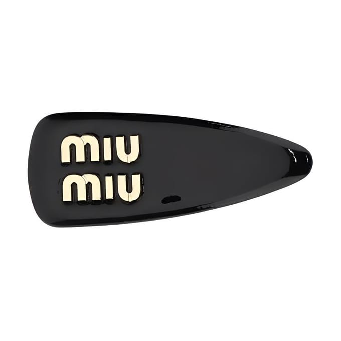 Miu Miu Letter Versierde Lak Haarclip Dames Haaraccessoires Zwart 5IF092069F0002 Basic Packaging-Box Not Included