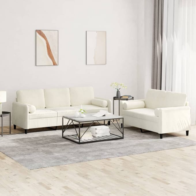vidaXL - 2-delige - Loungeset - met - kussens - fluweel - crèmekleurig