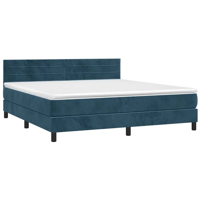 vidaXL - Boxspring - met - matras - en - LED - fluweel - donkerblauw - 160x200 - cm