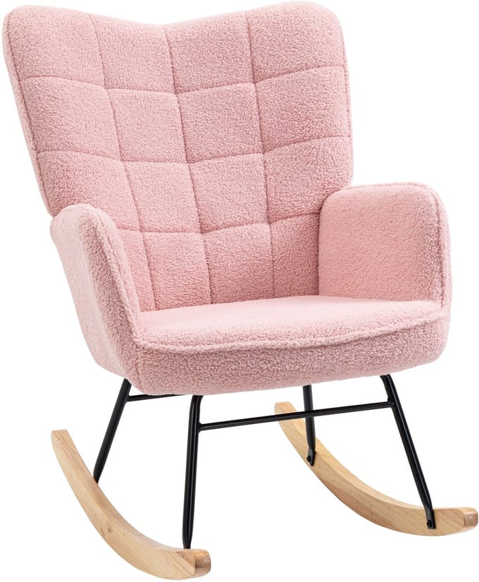 HOMCOM - Schommelstoel - met Fleece Look - Armleuningen - Roze