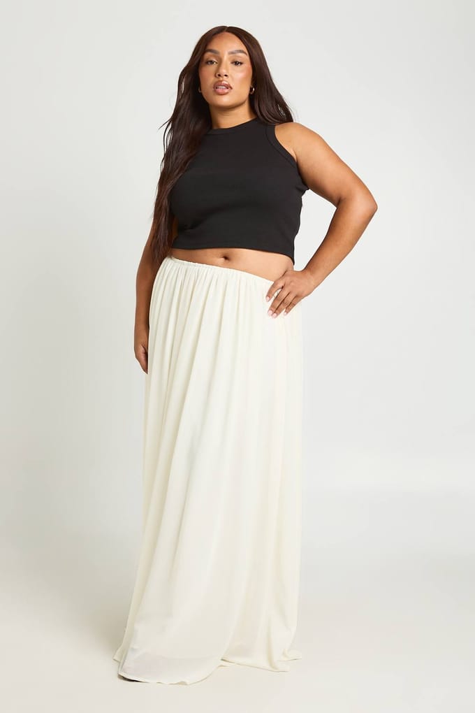 boohoo Dames Plus Chiffon Maxi Rok | Creme | Maat: 44