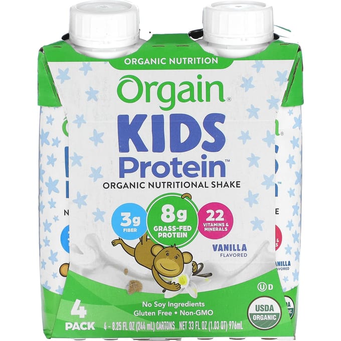 Orgain, Kinder Eiwit, Biologische Voedingsshake, Vanillesmaak, 4 Stuks, 8.25 fl oz (244 ml) Elk