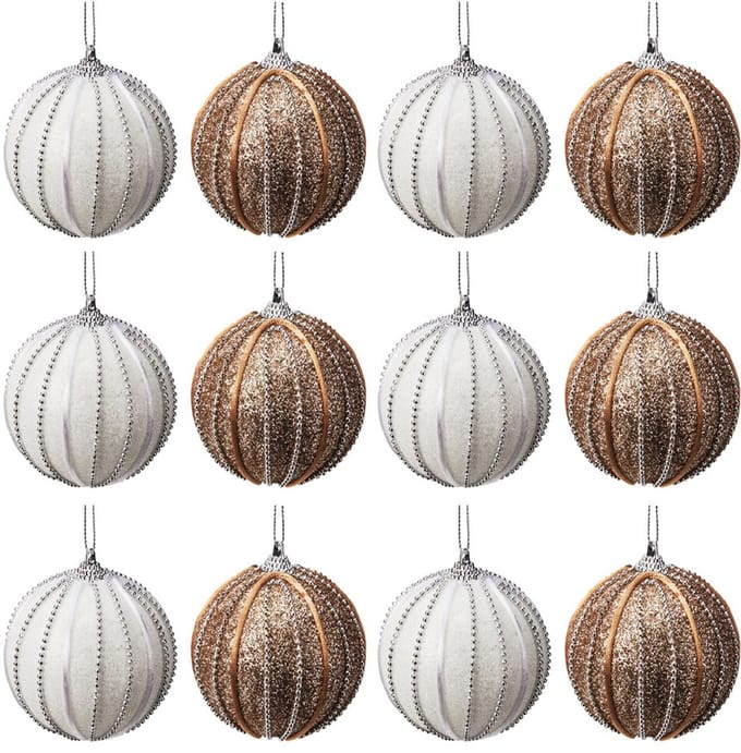 Kerstballen Set Onbreekbaar Wit Champagne 8 cm 12 stuks - Kerstdecoratie