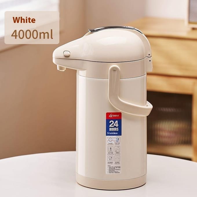 Luchtdruk Waterfles 4L Grote Capaciteit Open Waterfles Drukkende Waterfles Glazen Binnentank white