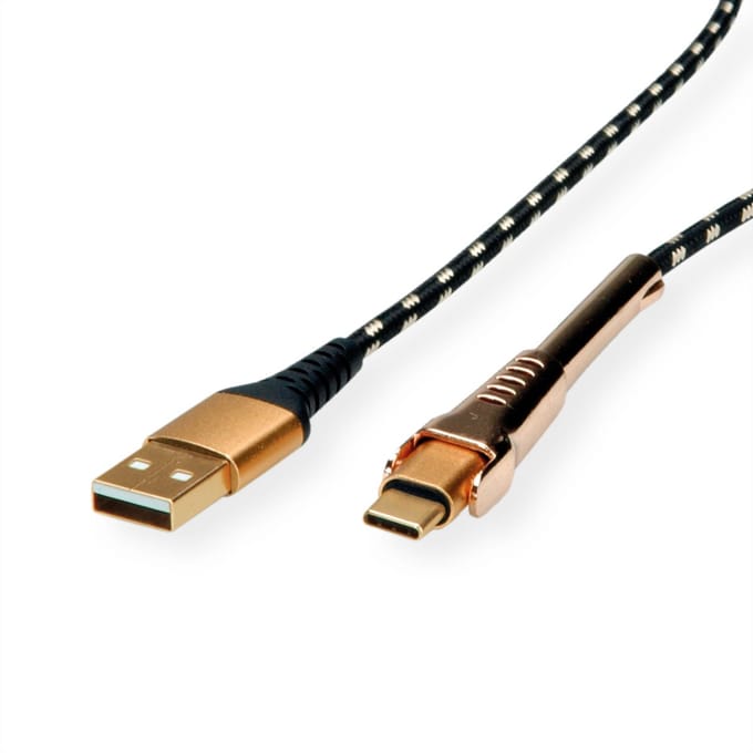 ROLINE GOLD USB 2.0 synchronisatie- en oplaadkabel, USB-A/USB-C, met steun, 1 m