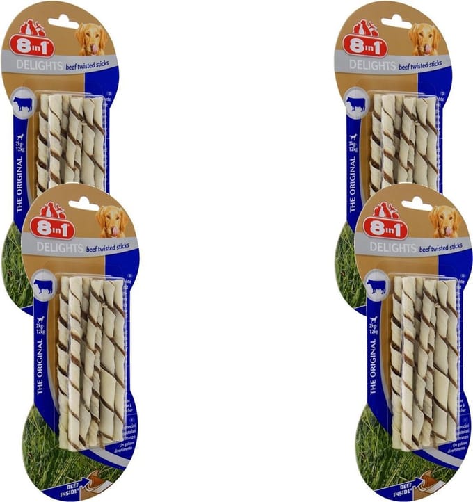 8in1 Delights Twisted Sticks - Hondensnacks - 4 x Rundvlees 10x5.5 g 10 stuks Xsmall