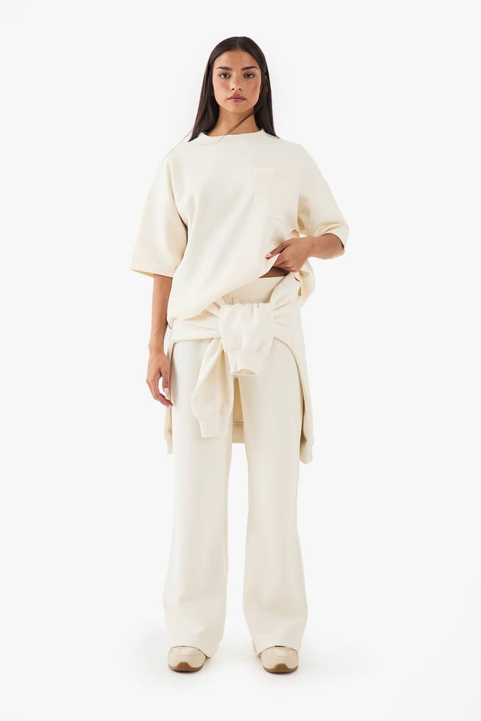 Dames DSGN Studio Heavy Weight Interlock Rechte Pijp Jogger | Cream | Maat: Medium