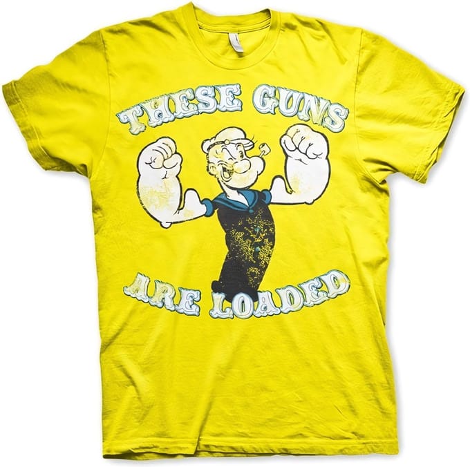 Popeye T-shirt 'These Guns Are Loaded' - geel