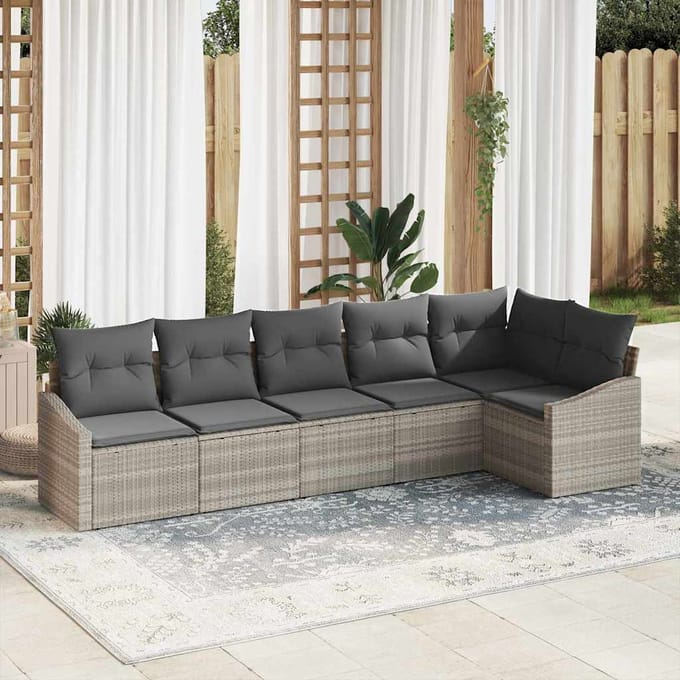 vidaXL Bankstel 6 st Lichtgrijs poly rattan