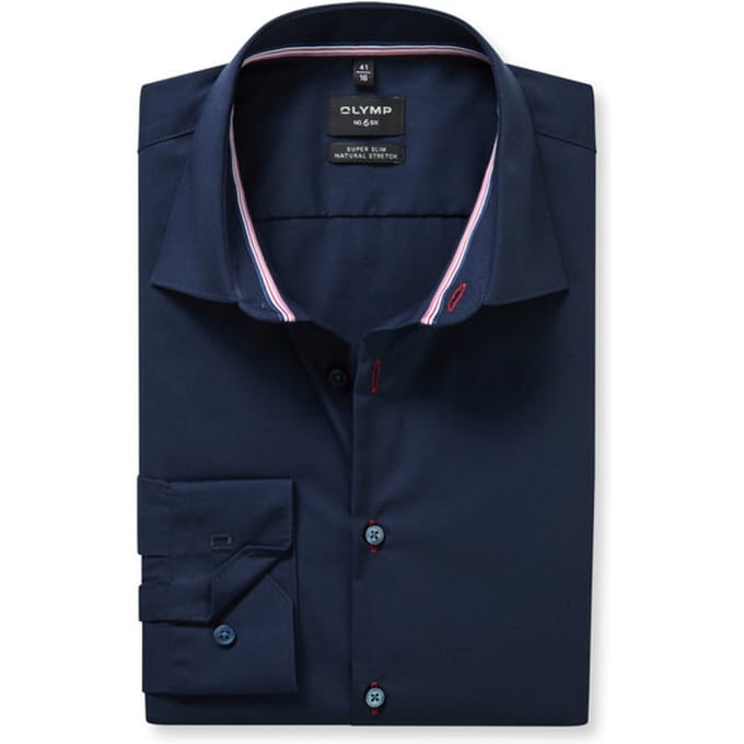 OLYMP No. Six Overhemd, Super Slim, Kent, Kobaltblauw