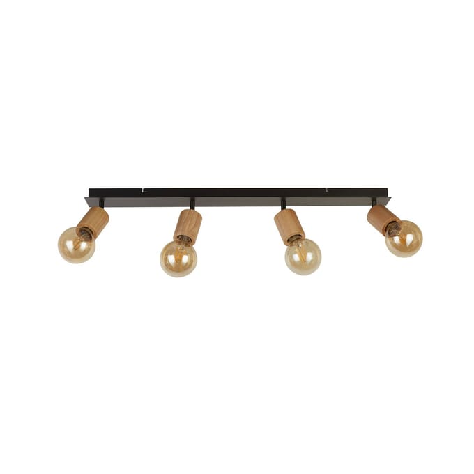 Searchlight Spinny plafondspot, 4-lamps, rubberhout, 90 cm lang, E27