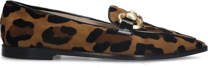 Manfield - Dames - Suède panter loafers met gouden chain - Maat 37