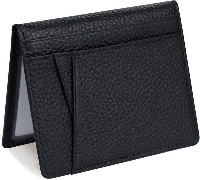Compacte PU Leren Portemonnee voor Mannen, Grote Capaciteit met 2 ID Vensters en 6 Kaartslots, Zwart, Stijlvol en Functioneel