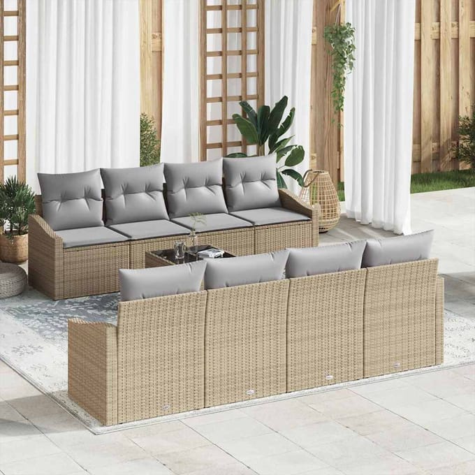 vidaXL Bankstel 9 st Beige en Licht Grijs poly rattan