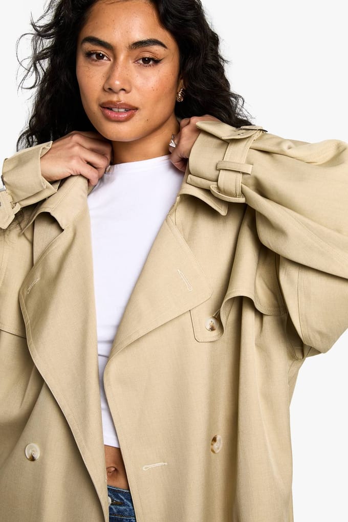 boohoo Dames Short Trenchcoat met Ceintuur | Steen | Maat: 38