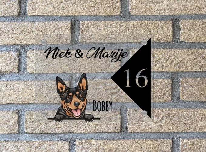 Naambordje / huisnummer voordeur hond Australian Kelpie