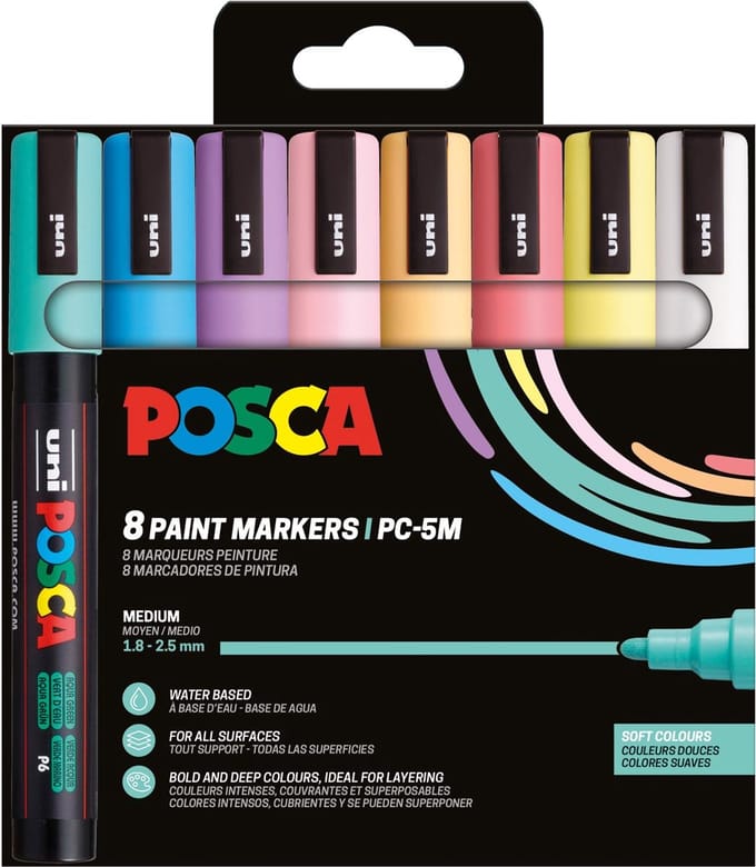 Uni POSCA paintmarker PC-5M | 1 | 8 - 2 | 5 mm | etui van 8 stuks in zachte kleuren