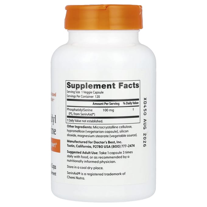 Doctor's Best, Fosfatidylserine, 100mg, 120 Veggie Capsules
