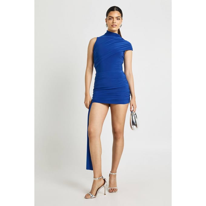 boohoo Dames Dubbellaags Slinky Drape Voorkant Mini Rok | Cobalt | Maat: 8