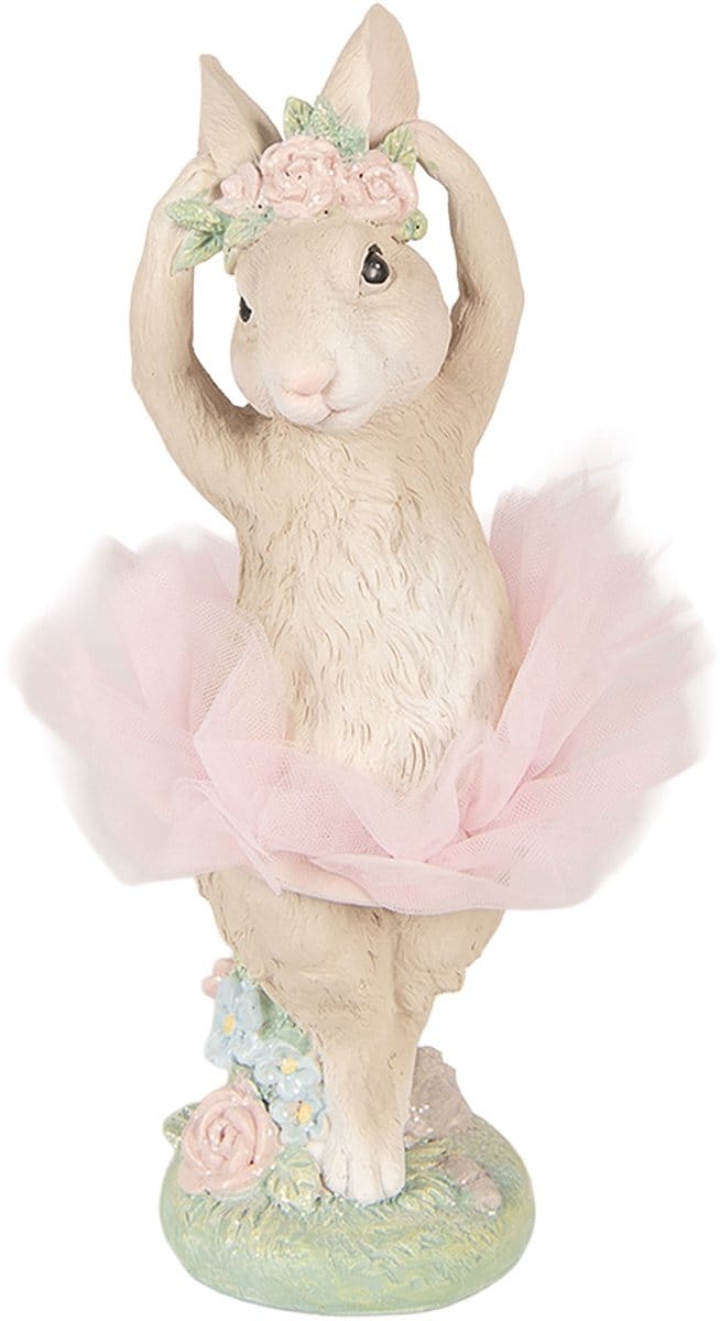 Clayre & Eef Decoratie Beeld Konijn 10x9x27 cm Beige Kunststof