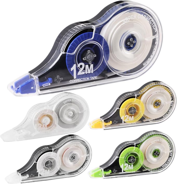 Correctietape 5 Stuks Wit - 12 m x 5 mm - Ideaal voor School en Kantoor