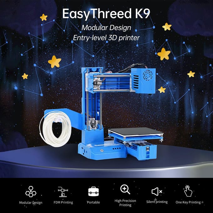 EasyThreed 3D-printer Mini Desktop-drukmachine voor kinderen 100x100x100mm Afdrukformaat verwijderbaar B-EU