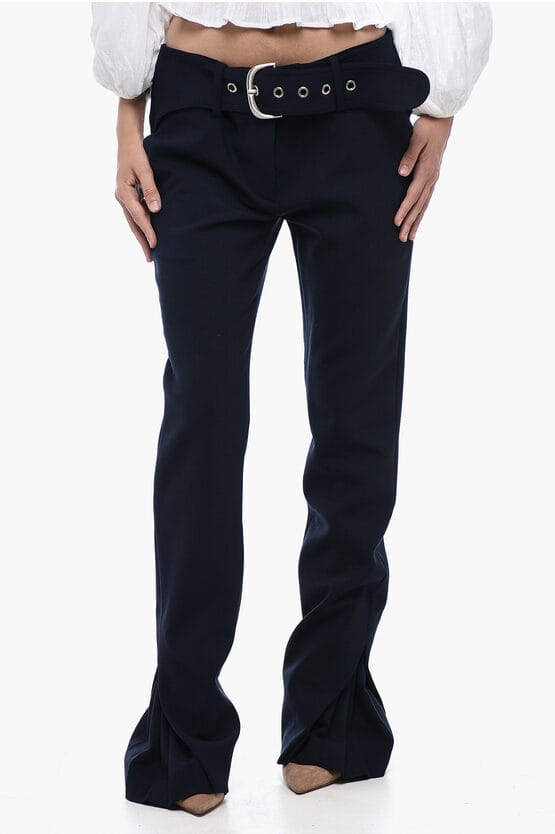 Broek met lage taille en plooien in middernachtblauw