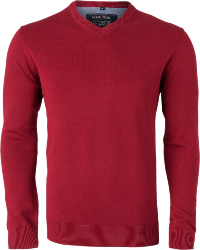 MARVELIS heren trui katoen - V-hals - rood