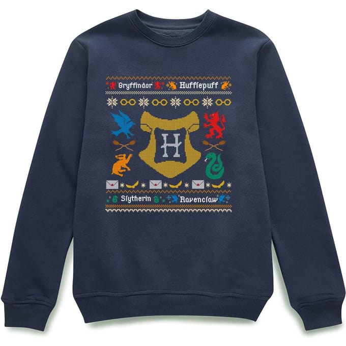 Harry Potter Houses Christmas Jumper - Navy - L