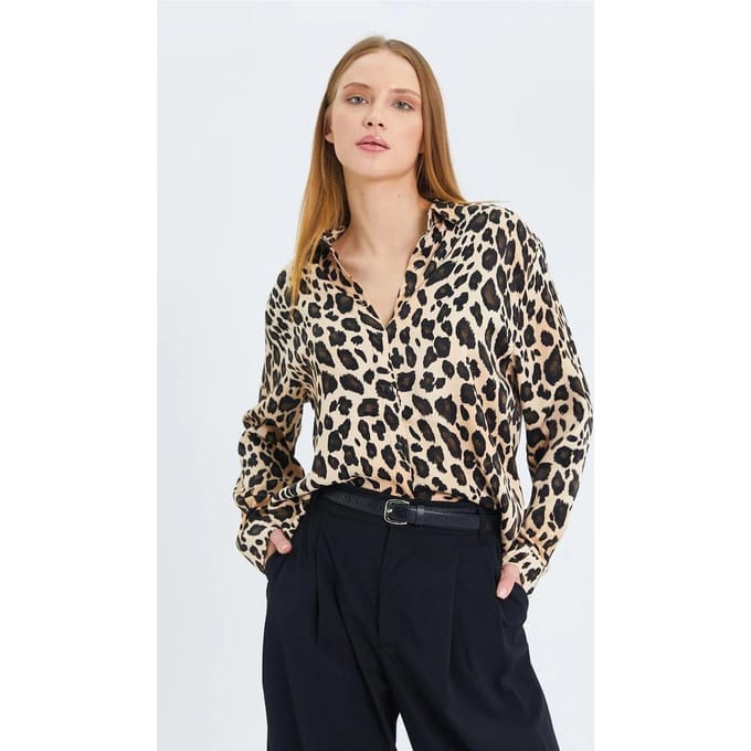 Leopard Motief Satijnen Overhemd