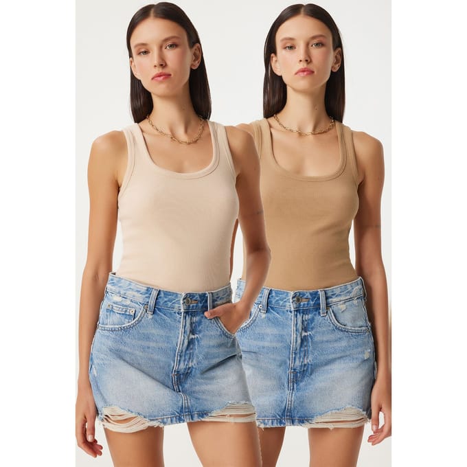 Fitted U-hals Gebreide 2-Pack Tanktop