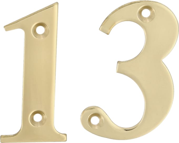 AMIG Huisnummer 13 - massief messing - 10cm - incl. bijpassende schroeven - gepolijst - goudkleur