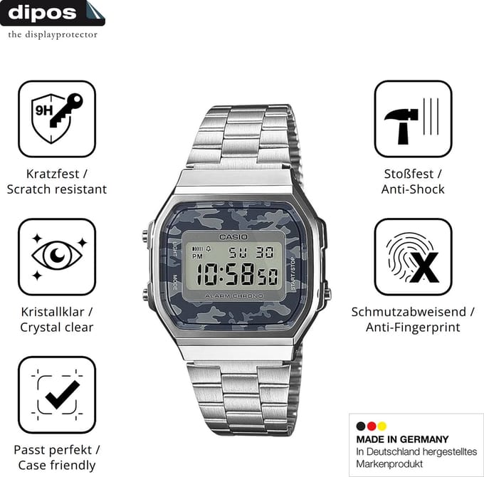 dipos – 2x Pantserfolie geschikt voor Casio A168WEC-1EF | 9H Screenprotector