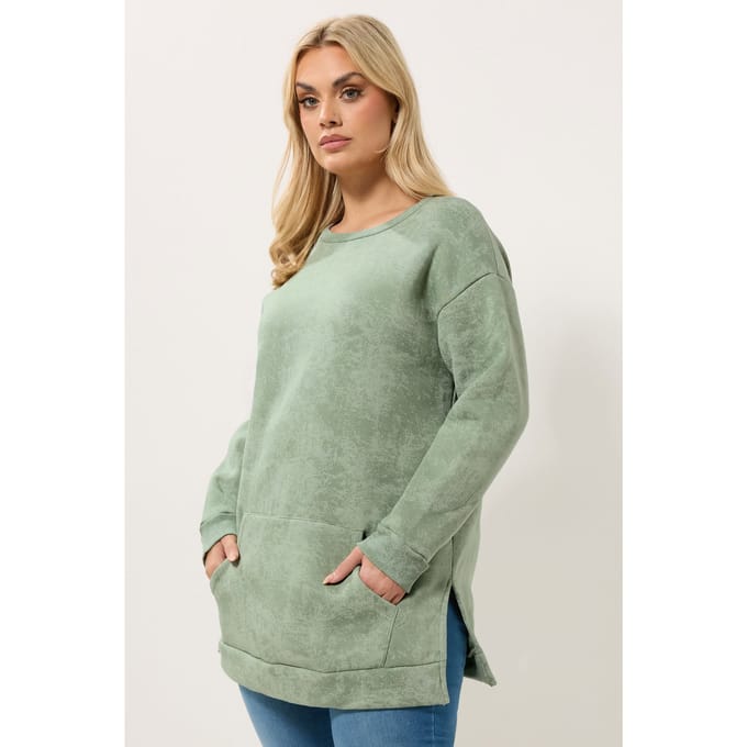 Yours Lichtgroen Sweatshirt Met Zak En Abstracte Print Size 50-52