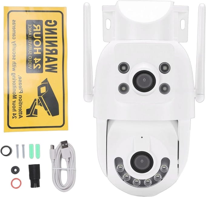 Beveiligingscamera Buiten - Dubbele Lens Camera - Huisbewaking - 360 Graden Zicht - 2K Resolutie - Wit