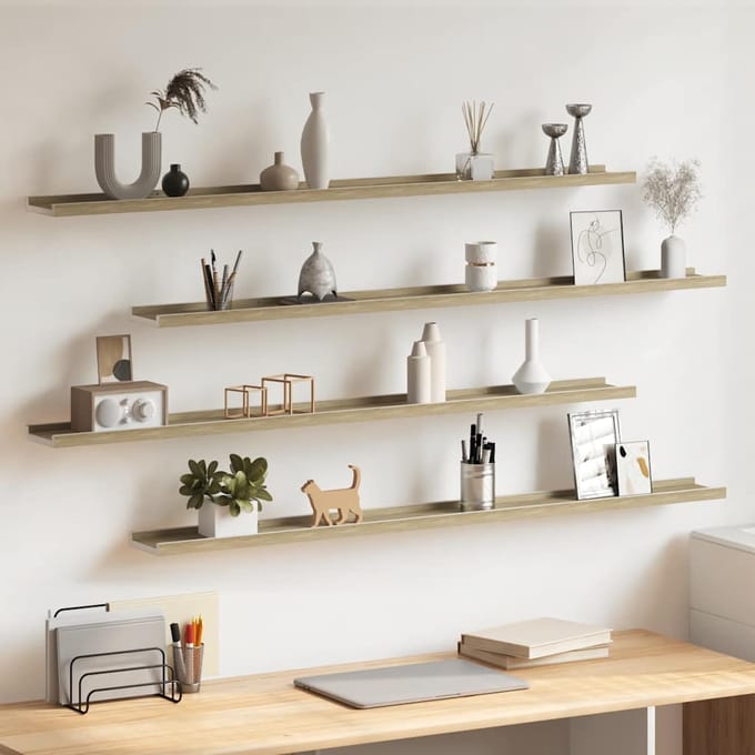 vidaXL - Wandschappen - 4 - st - 115x9x3 - cm - wit - en - sonoma - eikenkleurig
