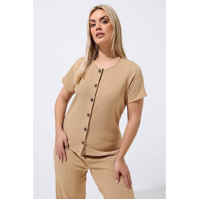 Limited Collection Beige Crinkle Top Met Korte Mouwen Size 44
