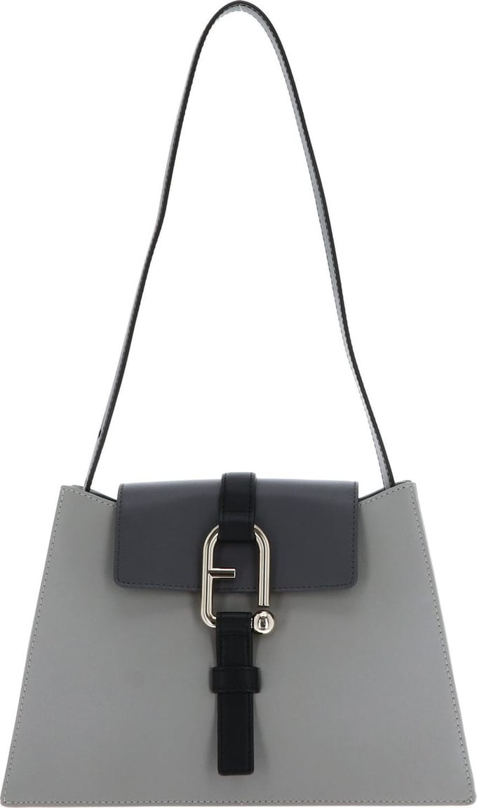FURLA Leren Schoudertas Nuvola Shoulder Bag Cenere + Soil + Nero Grijs