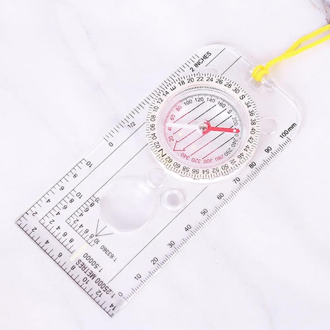 Professionele Wijzer Kompas Wandel Protractor Kampeer Kompas Liniaal Vergrootglas Voor Kaarttekenen Plotten white